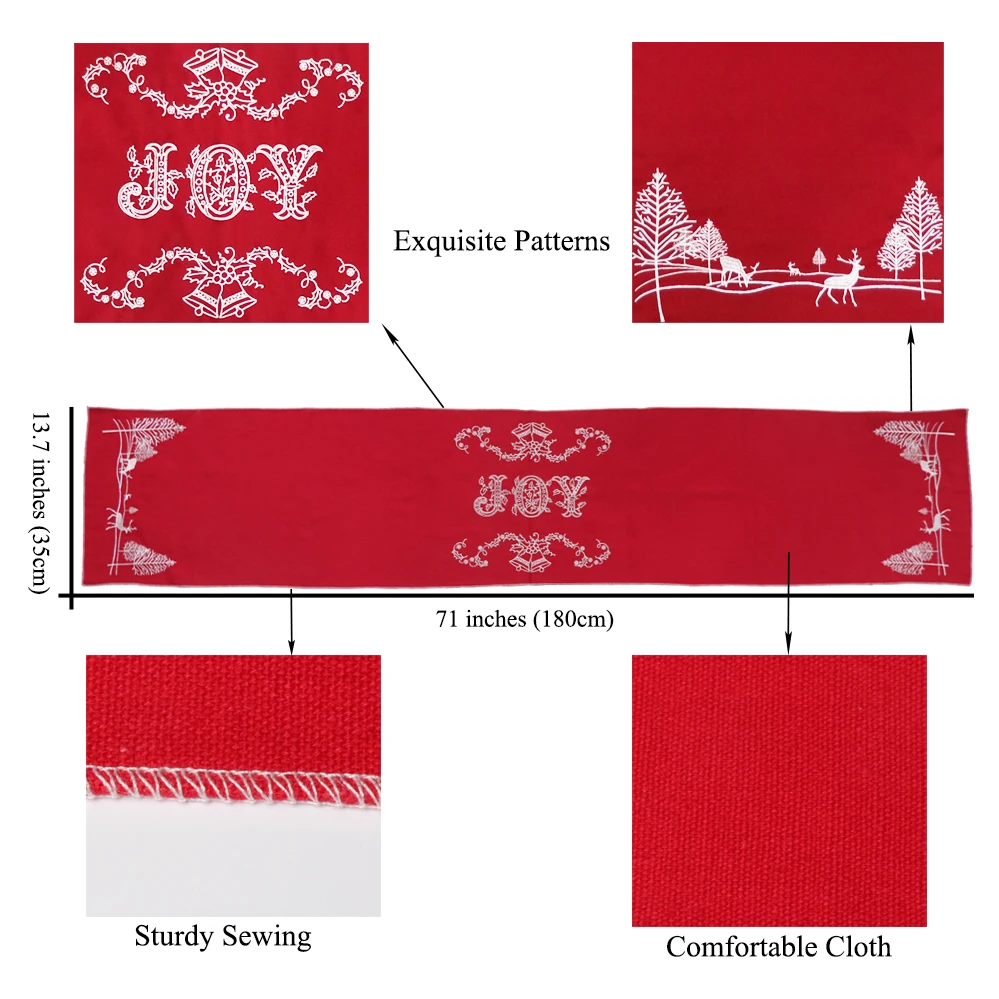 OHEART Red Christmas Table Runner Embroidered Holly Leaf Tree Elk Ranner Gift Holiday Decorations New Year | Дом и сад