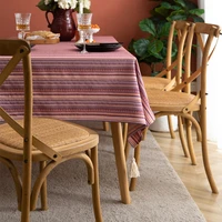 ethnic style flower stripe yarn dye table cloth big tassels table cover quality tablecloth toalha de mesa for dinner tea end