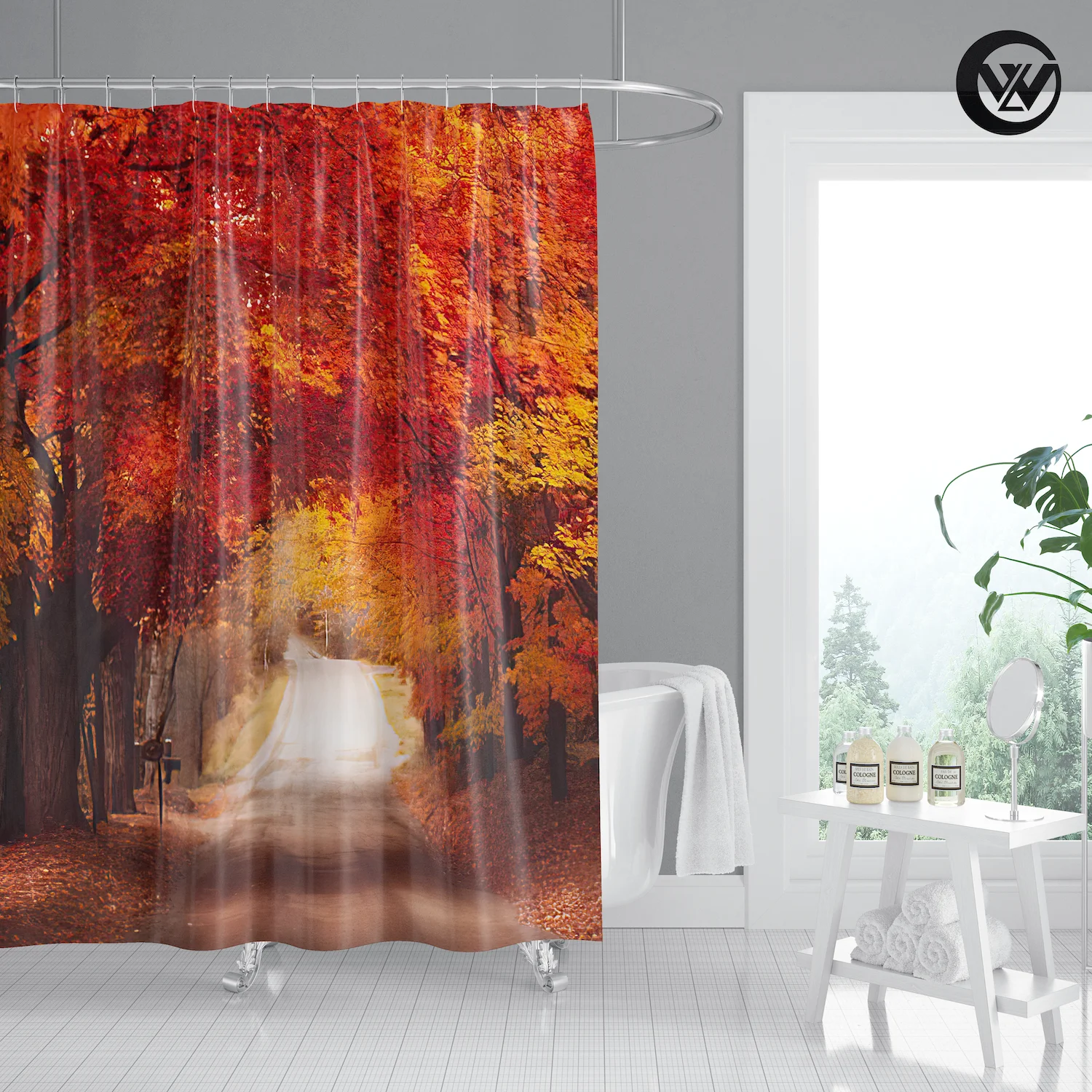 Designers Printed Red Maple Scenery Bathroom Curtain Waterproof Wholesales Eco Friendly Bathtub Shower Curtain Liner Deome