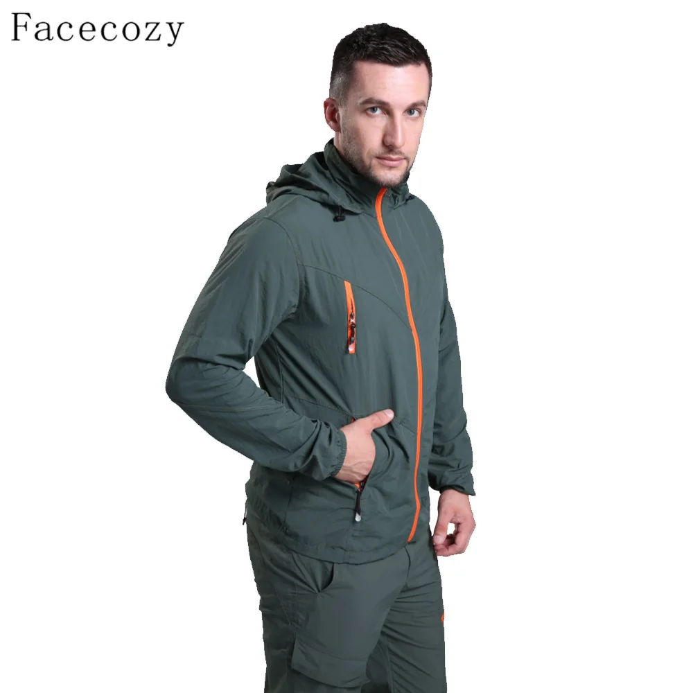 Куртка Facecozy Мужская быстросохнущая ветрозащитная с капюшоном и защитой от УФ
