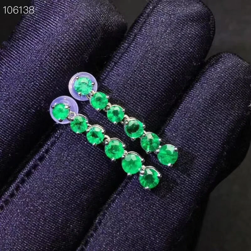 Женские серьги с натуральным зеленым изумрудом ювелирное изделие серебряным