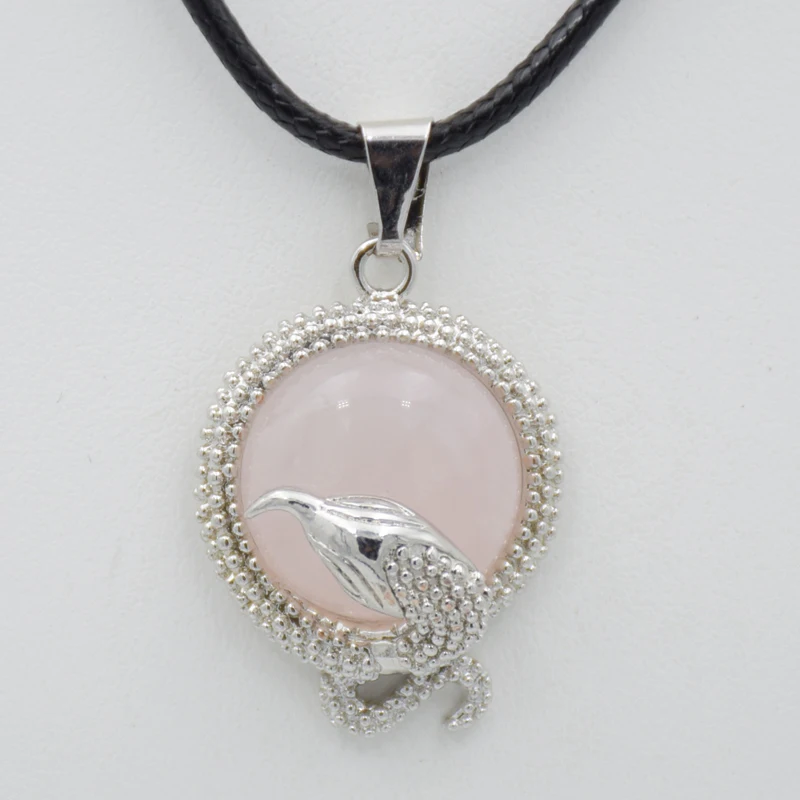 Круглый Кулон кварца из натурального камня и ожерелье с животным змеей розового