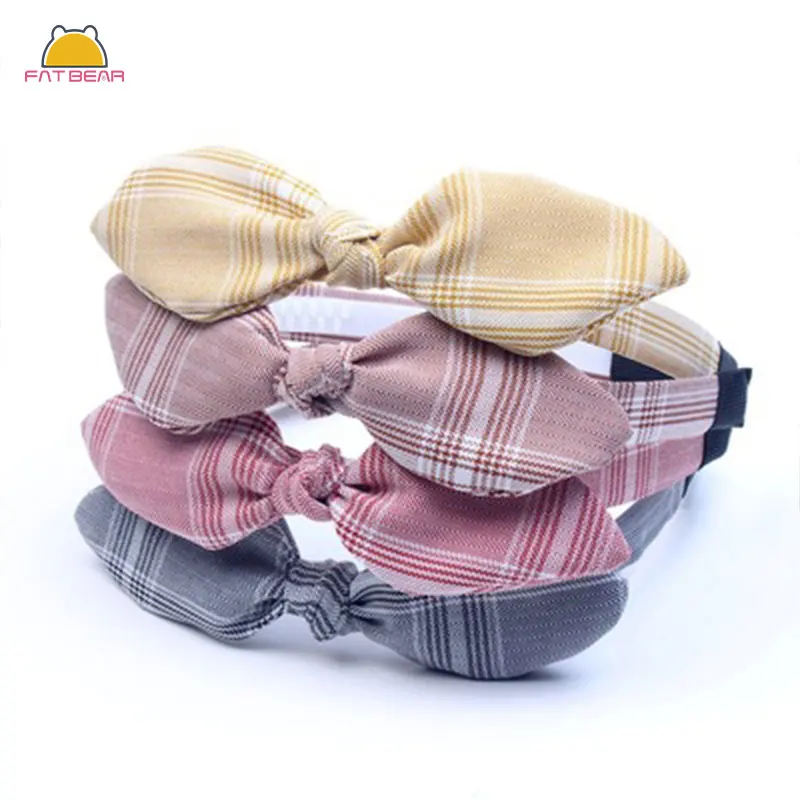 Модное клетчатое оголовье для девочек с заячьими ушками Детская повязка на