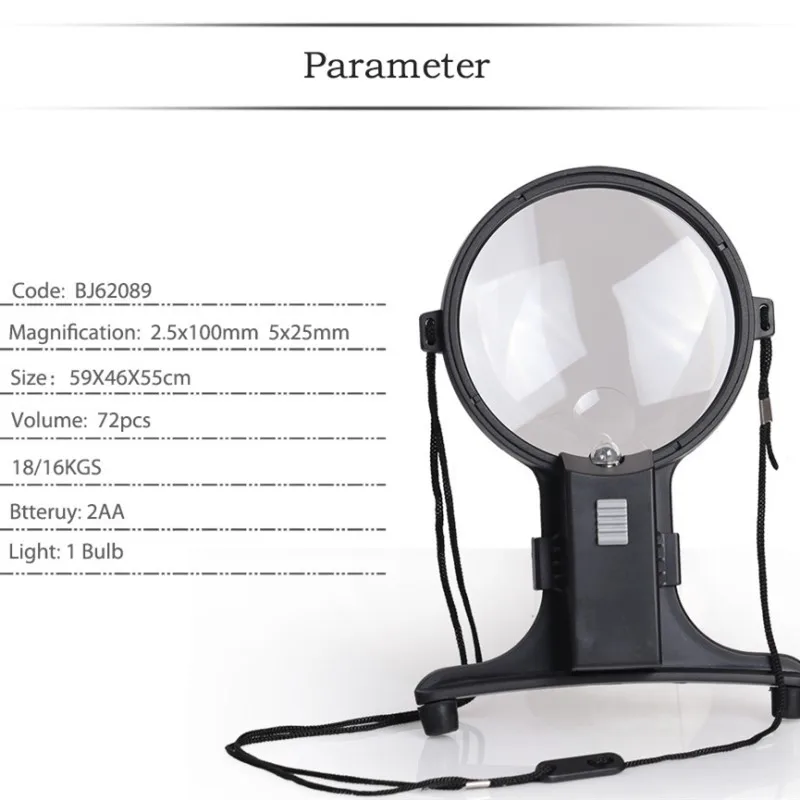 

Portable Head-mounted Magnifying Glass Chest-mounted Visual Aid with LED Light Source Magnifying Glass