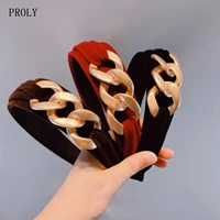 proly new fashion women headband wide side alloy chain hairband wide side turban vintage hair accessories