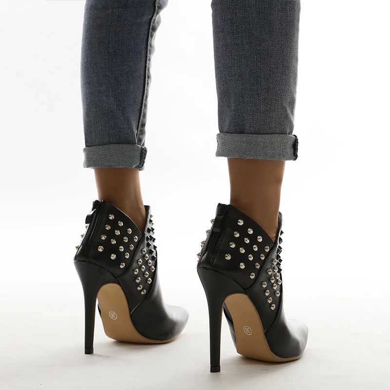 

Plus Size 35-42 Pointed Toe Rivet Women Ankle Boots Sexy Zip Stiletto High Heels Western Boots Shoes For Women femmes bottines