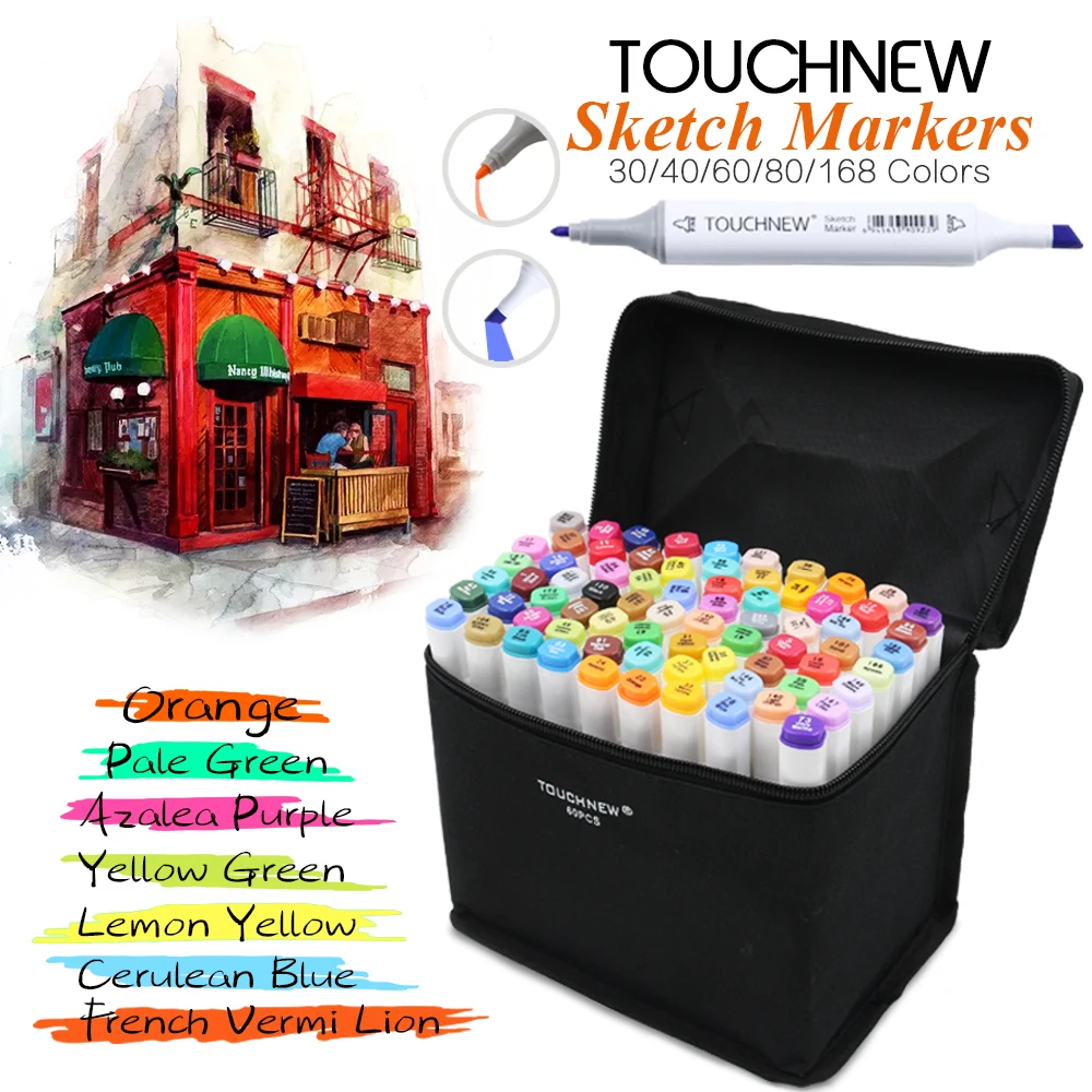 TOUCHNEW спиртовые маркеры 30/36 цветов двусторонние скетч набор кистей для рисования