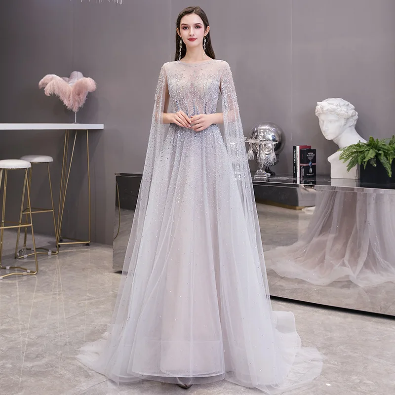 Вечерние платья с длинным рукавом Серебряное 2020 просвечивающее платье на молнии