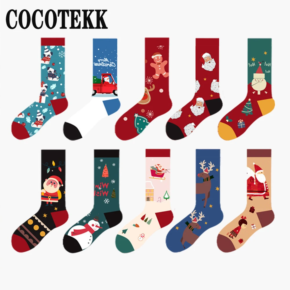 

Женские рождественские носки, новые смешные рождественские носки с Санта-Клаусом, елкой, снежинкой, оленем, снегом, хлопковые короткие носки, новогодние подарки, Прямая поставка