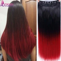 24 long straight women 5 clips in hair extension synthetic hairpiece haistyle heat resistant white red purple grey headwear