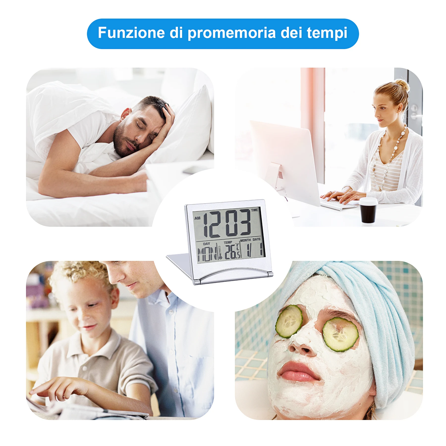 

Складные настольные мини-часы с календарем и будильником