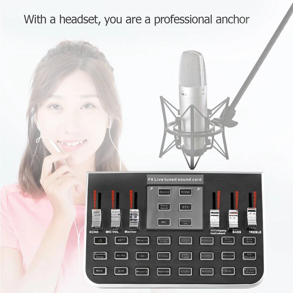 Streamer Universal Sound Card Portable Audio Mixer USB Studio Professional Microphone Accessories Computer Phone 4 Modes Webcast |