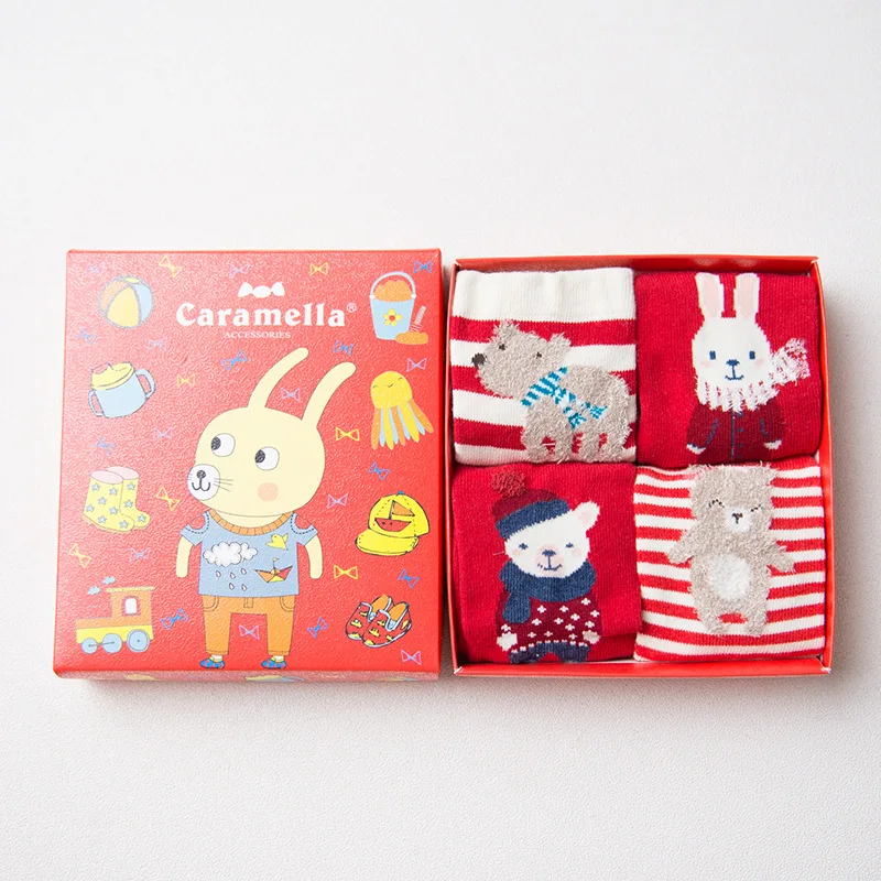 Caramella 4 пар/кор. хлопок Meias Рождество теплые милые 3d Животные узоры мультфильм носки женские стрейч 512774 - Цвет: 512784