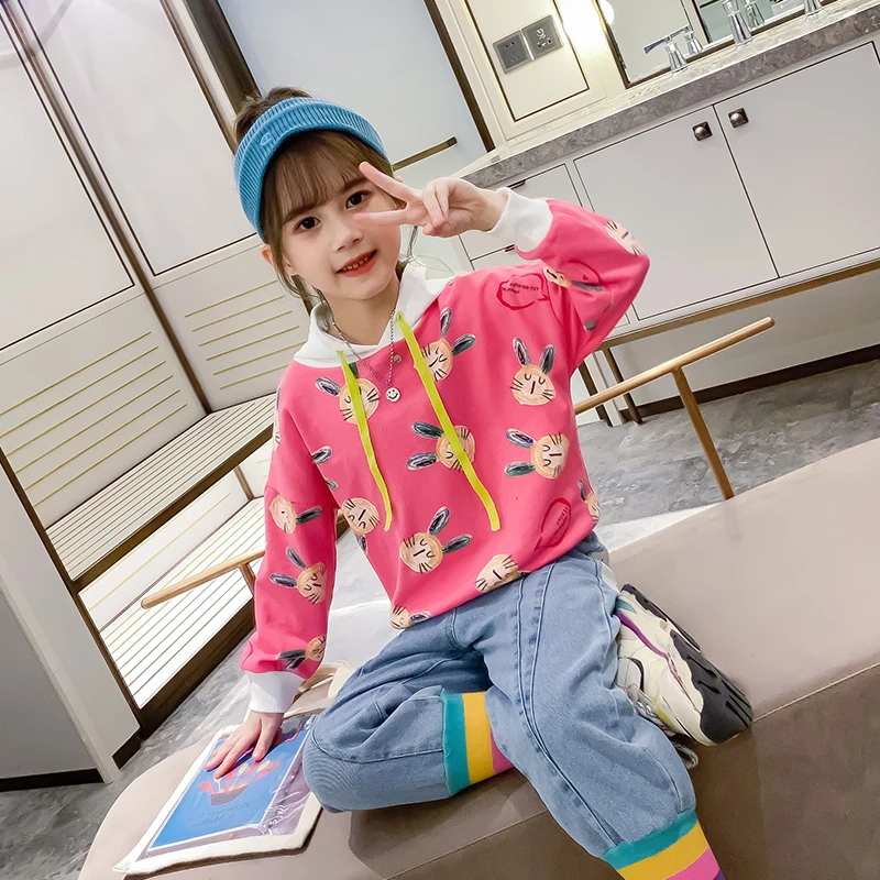 

Girls Clothing Sets New Autumn 2020 Active Girls Clothes Children Cartoon Print Sweatshirt Denim Pants Set 4 10 12 Years Outfits