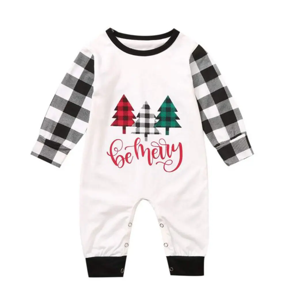 

Home Wear Christmas Tree Print Plaid Trousers Family Wear Long-sleeved Suit Parent-child Wear Stitching Contrast Color