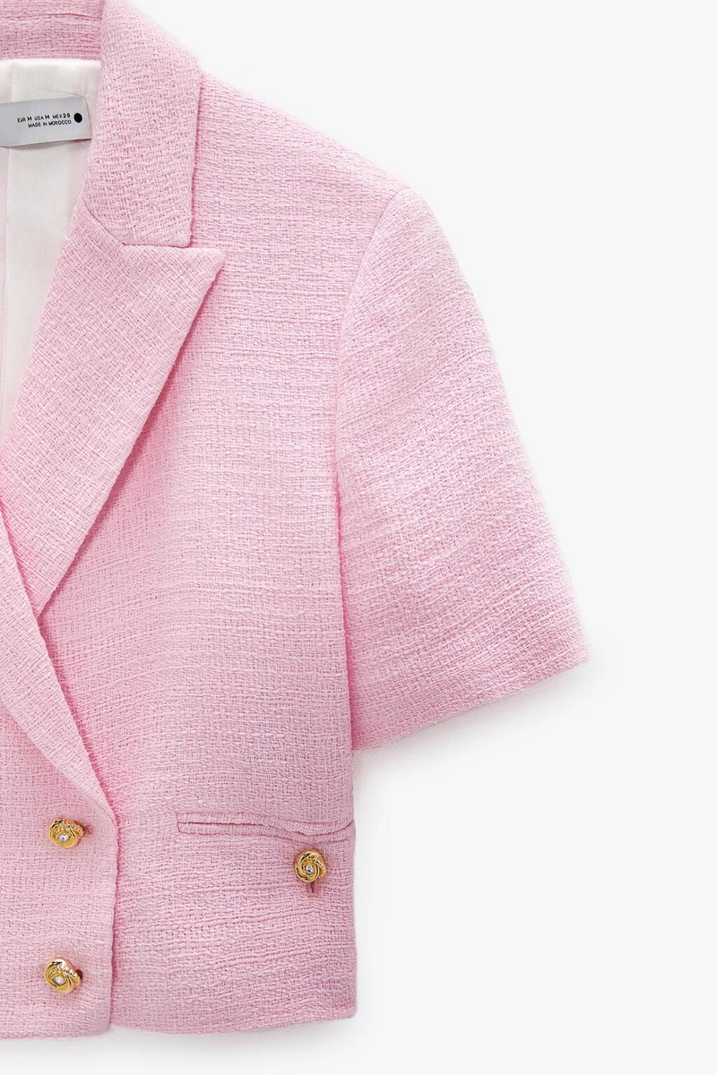 

2 Pieces Set Women ZA Blazers Tweed Set Vintage Stylish Notched Tweed Jacket Coats+Shorts Set Double Breasted Outerwear