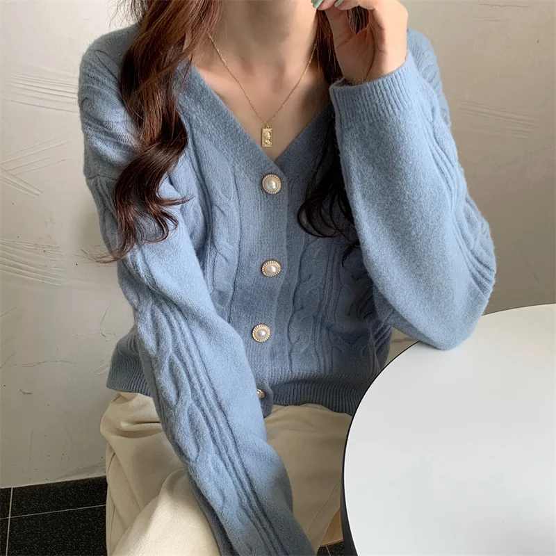 Pink Soft Sweater Cardigan Coat Spring Autumn 2021 Women's Gentle Short Top Rac |