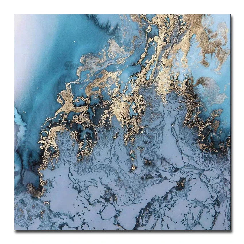 

100% Hand-painted Foil Blue Color Abstract Oil Painting Modern Wall Art Living Room No Frame Picture Home Decoration Painting