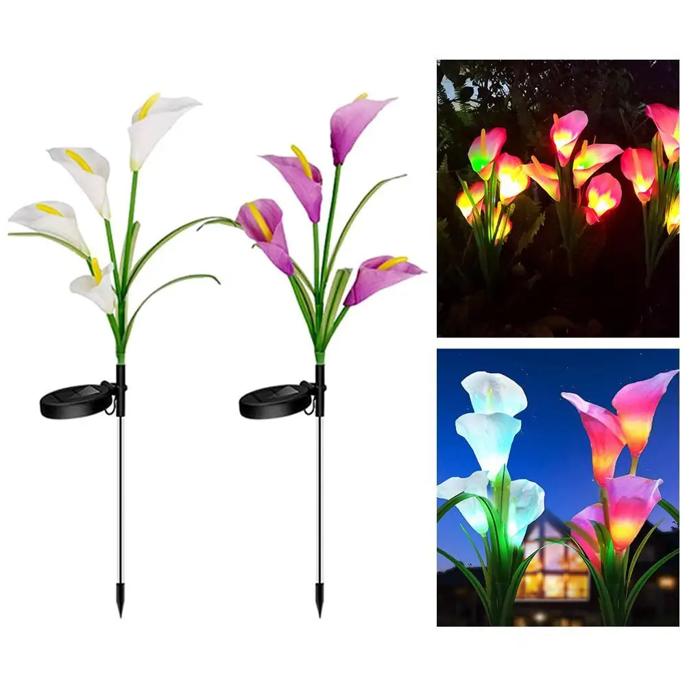 

2 Pcs Luxury Creative Solar Lights for Outdoor Garden 4 LED Calla Lily Solar Lights Flower Lights Outdoor Garden Decoration