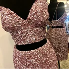 Сексуальные короткие розовые вечерние платья с блестками и V-образным вырезом, облегающее платье на тонких бретельках с перекрестной спиной, вечернее платье для женщин