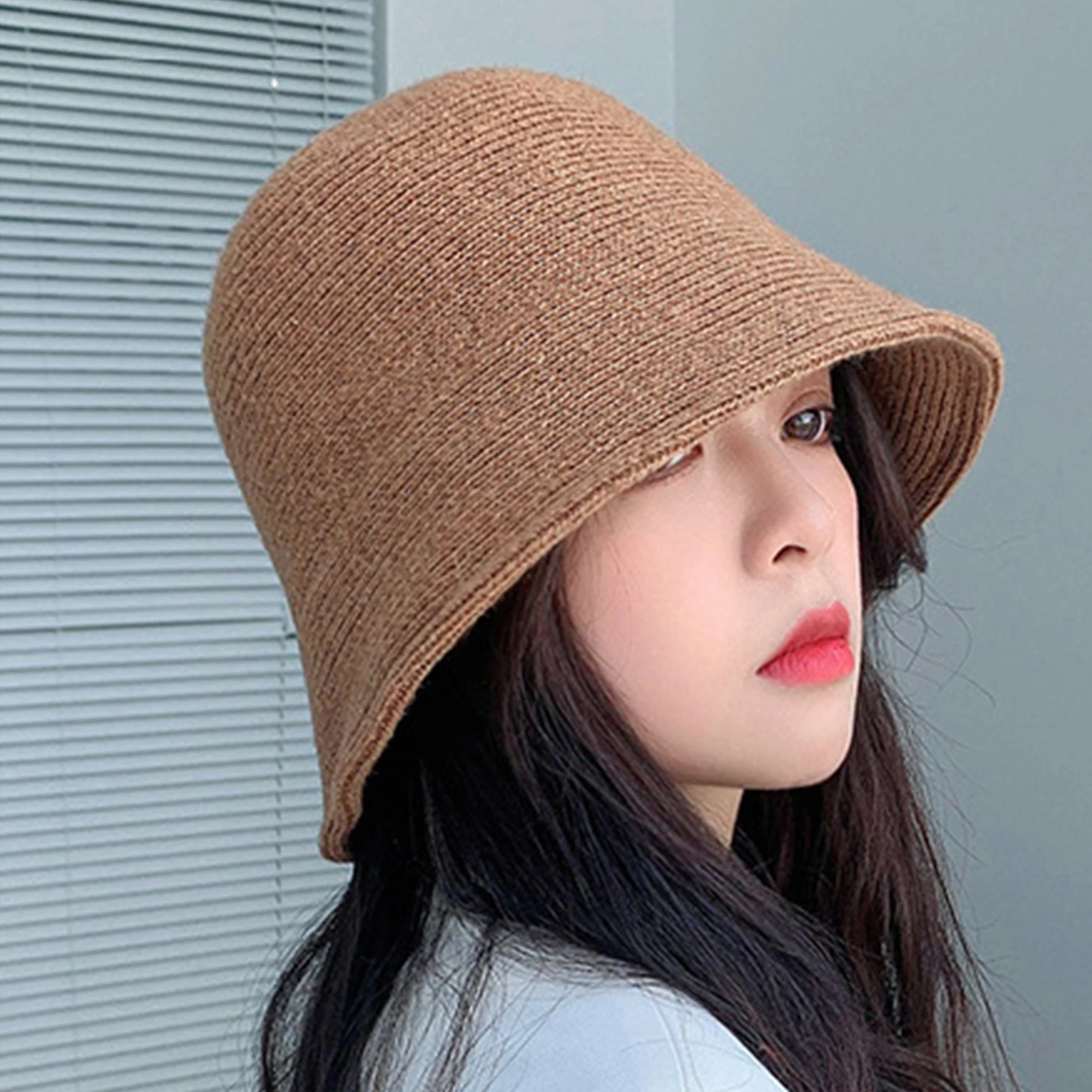 

Women Bucket Hat Basin Caps Outdoor Travel Visor Hat Solid Color Wool Bucket Hat Drawstring Fisherman Vintage Knitted Basin Cap