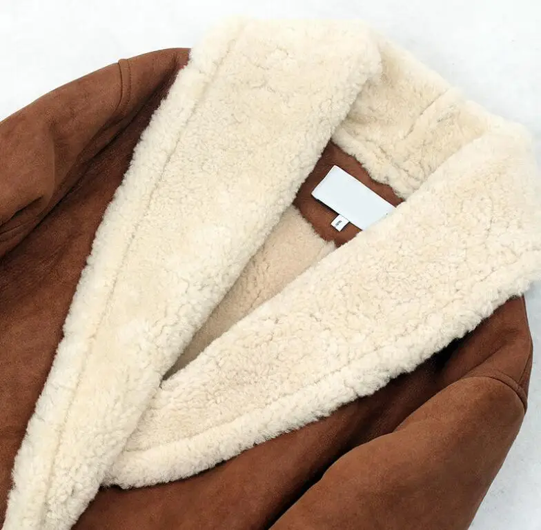 Женское пальто из овечьей замши длинное 100% шерсти уличная теплая парка меховое |