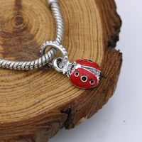 2pcs enamel silver plated ladybug beads fit pandora jewelry making charm bracelet diy accessories handmade craft