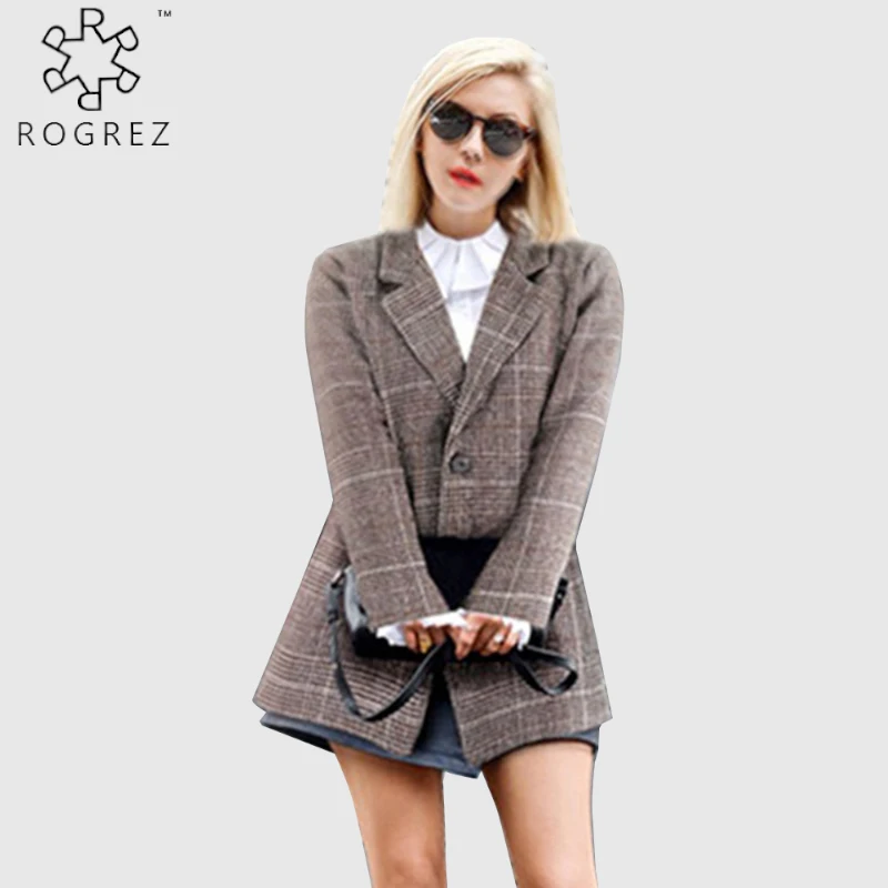 ROGREZ кофейное серое зимнее пальто повседневное клетчатое с принтом элегантное