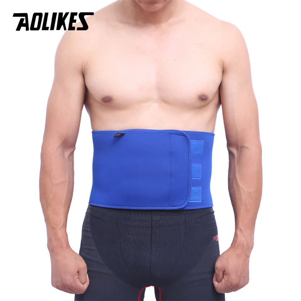 Blue AOLIKES, для мужчин, регулируемый, для тренировок, поддержка талии, для фитнеса, пояс, для спортивной защиты спины, впитывает пот, для фитнеса, для спорта, защитное снаряжение - Цвет: Blue