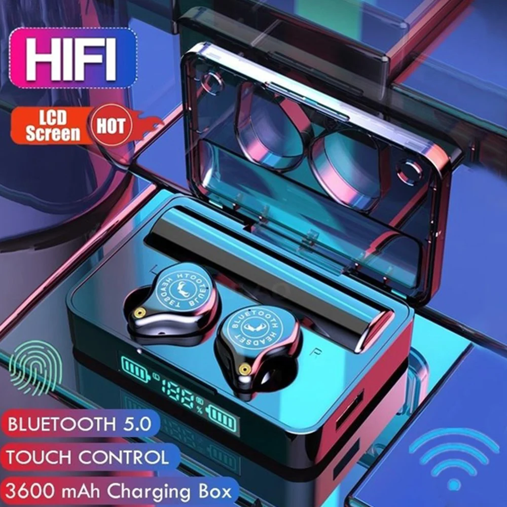 Беспроводной Bluetooth наушники с 3600 мАч зарядный чехол Водонепроницаемый сенсорный