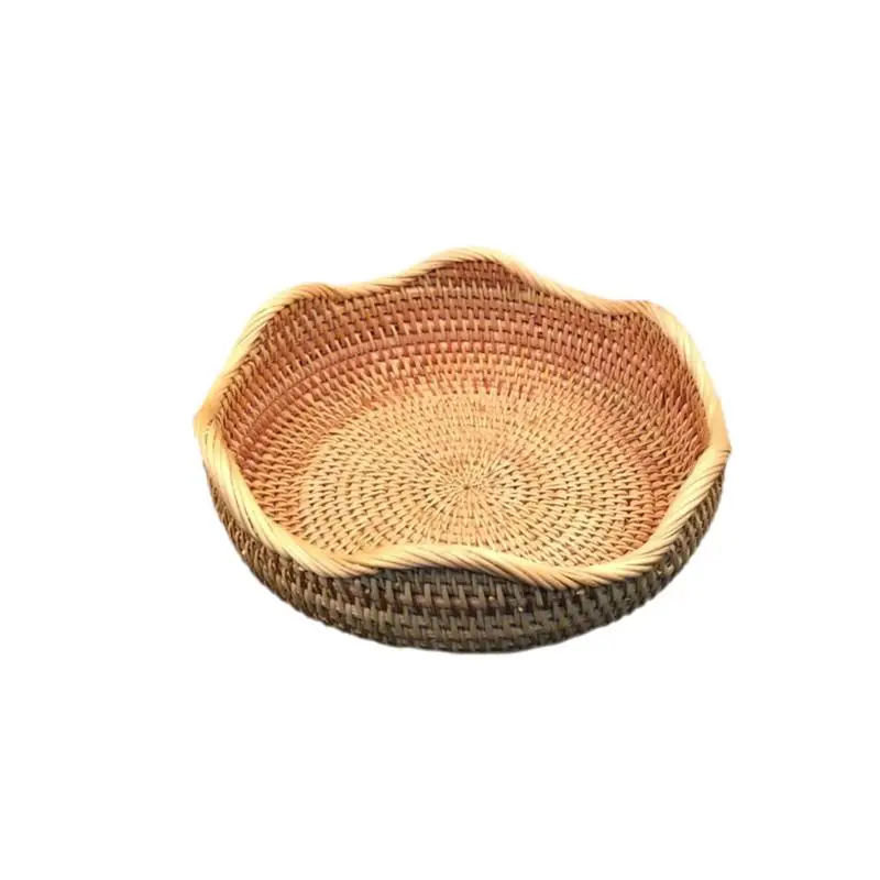 

Rattan Woven Storage Basket Wave Style Vegetable Fruit Basket Outdoor Camping Picnic Kitchen Container - Size S