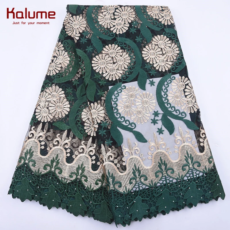 Kalume высокое качество Африканское молочного цвета Шелковое кружево ткань камни