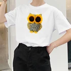 Футболка женская с принтом подсолнуха совы, модный эстетический Топ, смешная рубашка из полиэстера с коротким рукавом, лето