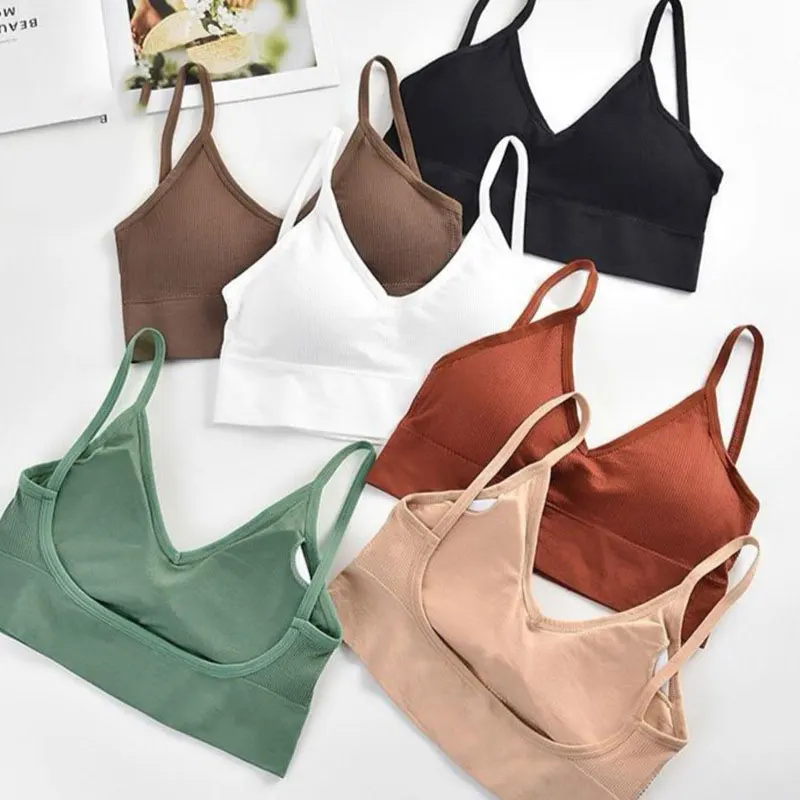 

U-shaped Backless Sling Straps Nursing Vest with Bra Pads for Girls Backless Ribbed Underwear FS99