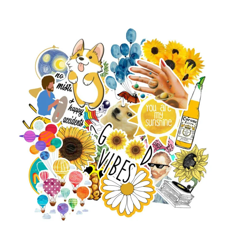 

53 Pcs/pack Summer Graffiti Fresh Stickers for Motor Car Suitcase Cool Laptop Decals Skateboard DIY Waterproof Cute Dog Sticker