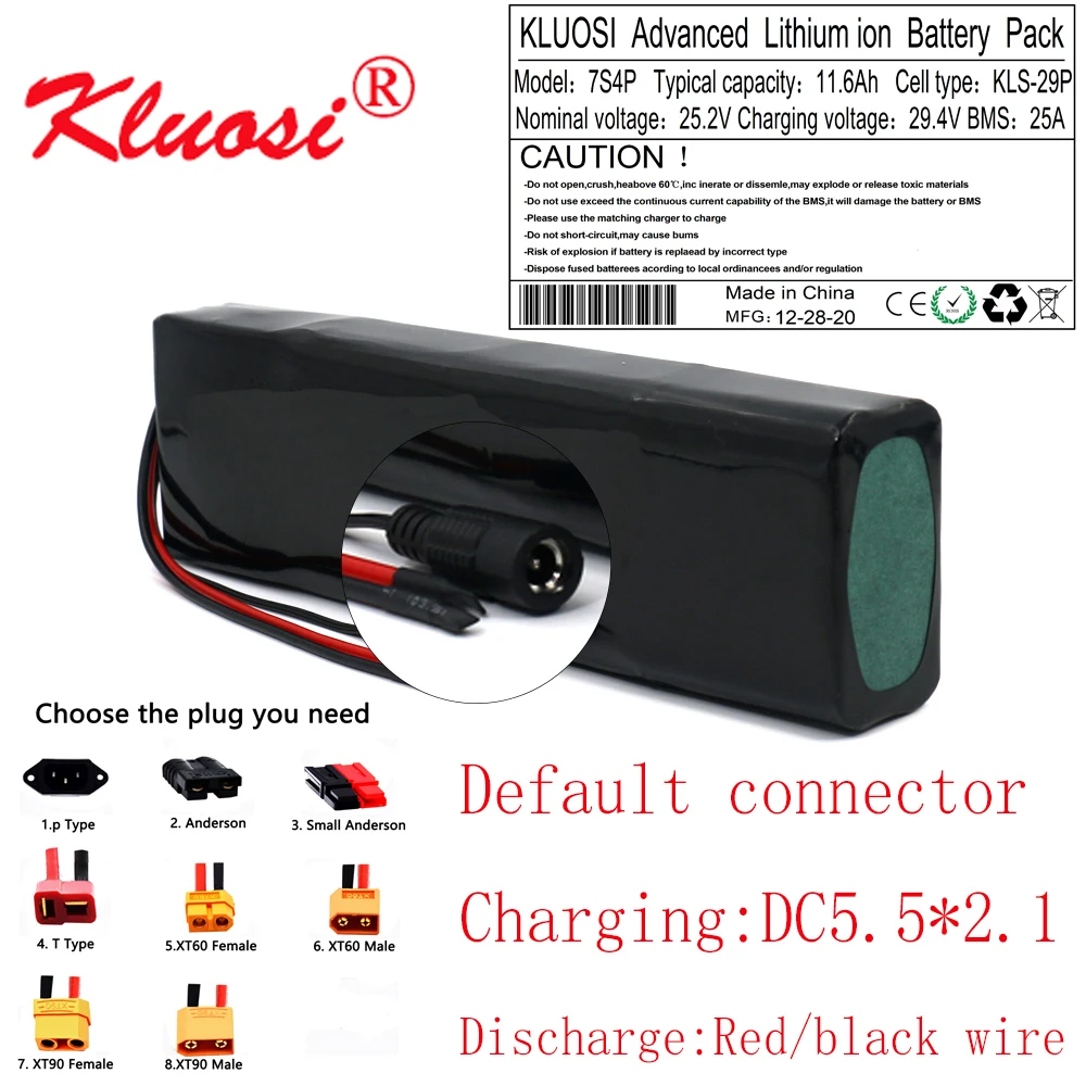 

KLUOSI 7S4P 24V 11.6Ah 25,2 V 12Ah 29,4 V литиевая Батарея-серые кисточки с 25A BMS для электрический скутер мопед, фара для электровелосипеда в скутера велосипе...