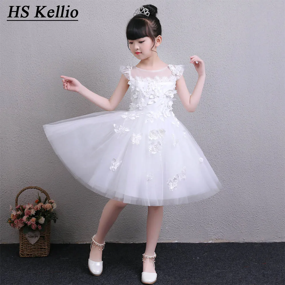 Красивое Пышное Платье с цветами длиной до колена для первого причастия и