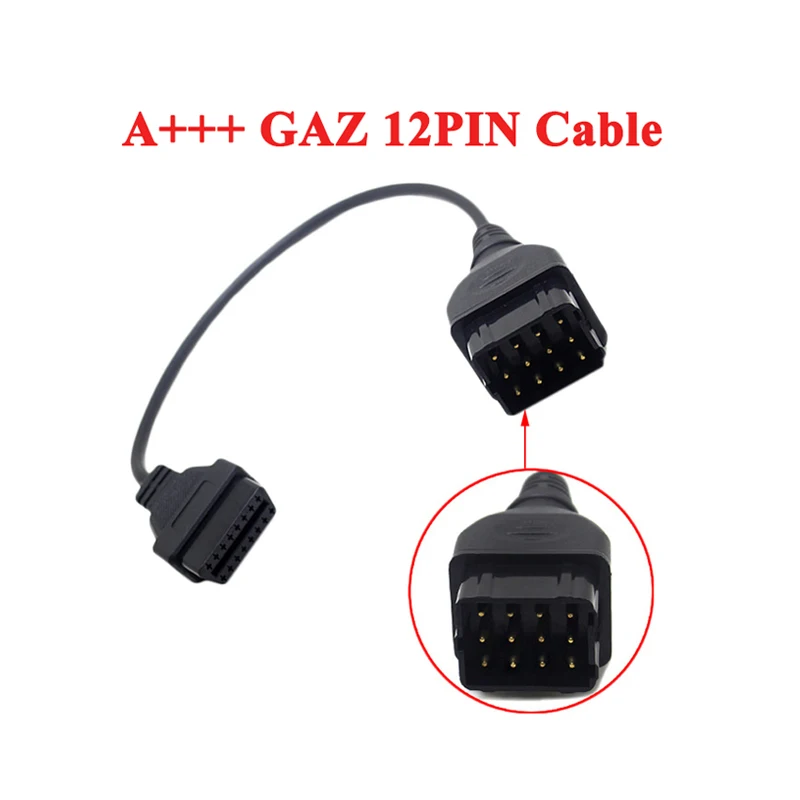 

A++ Quality Converter Cable GAZ 12 Pin 12Pin Male to OBD DLC 16 Pin 16Pin Female OBD2 OBDII Car Diagnostic Tool Adapter