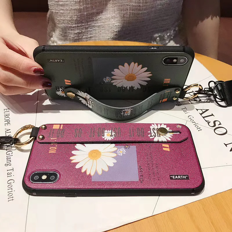Pretty Case For iphone 7 8 plus 6 6s X Xs max XR 11 pro SE cover funda Soft TPU Wrist Strap Phone Holder coque |