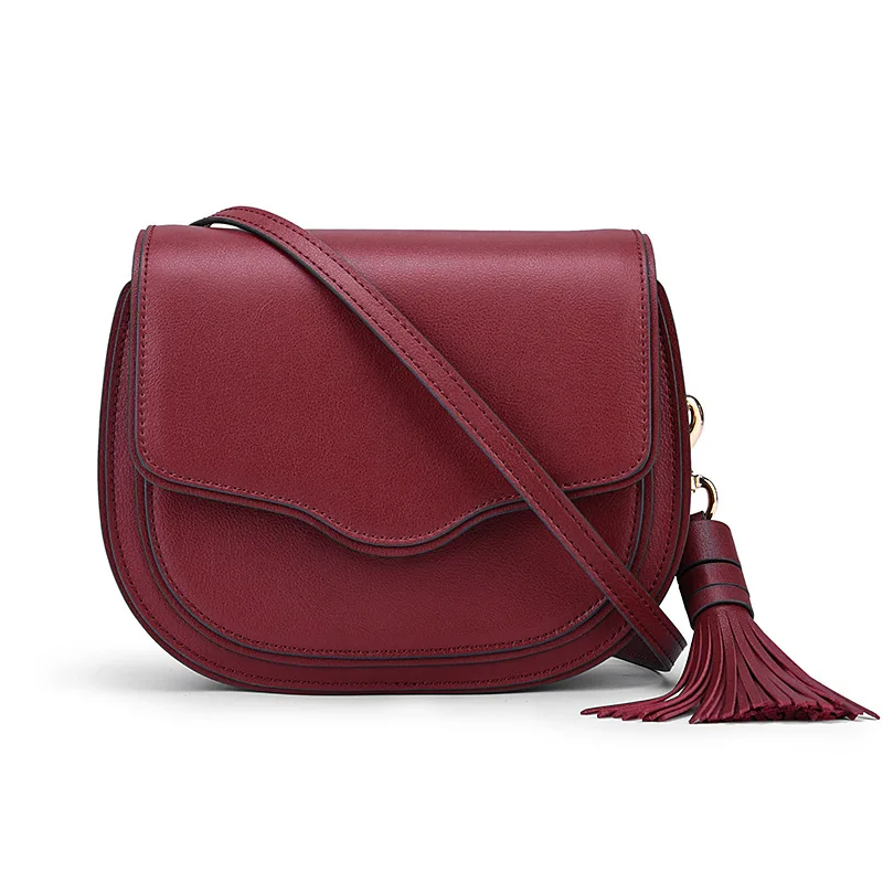 

Genuine leather handbags new top layer cowhide tassels European and American fashion saddle bag women's messenger shoulder bag