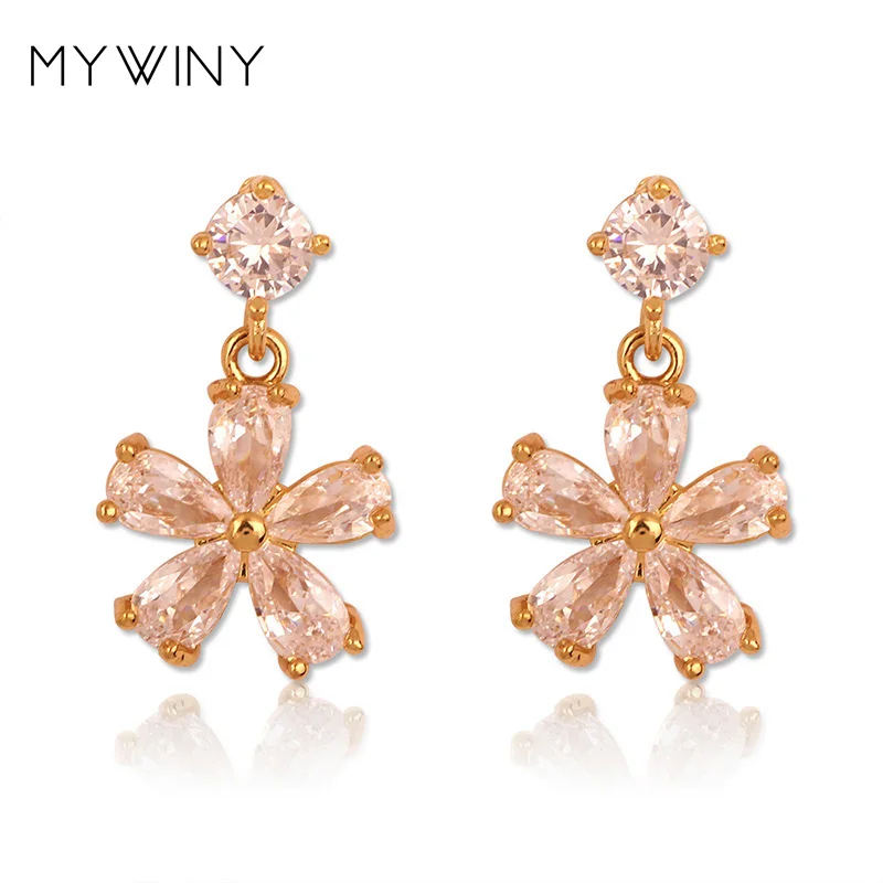 MYWINY медные цветы ювелирные изделия циркон серьги для женщин|Серьги-подвески| |