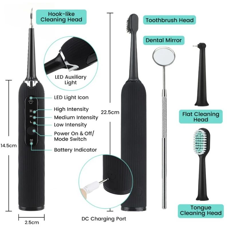 

7in1 Electric Dental Scaler Vibration Tooth Portable Sonic High Frequency Stains Tartar Toothbrush Cleaner Calculus Remover