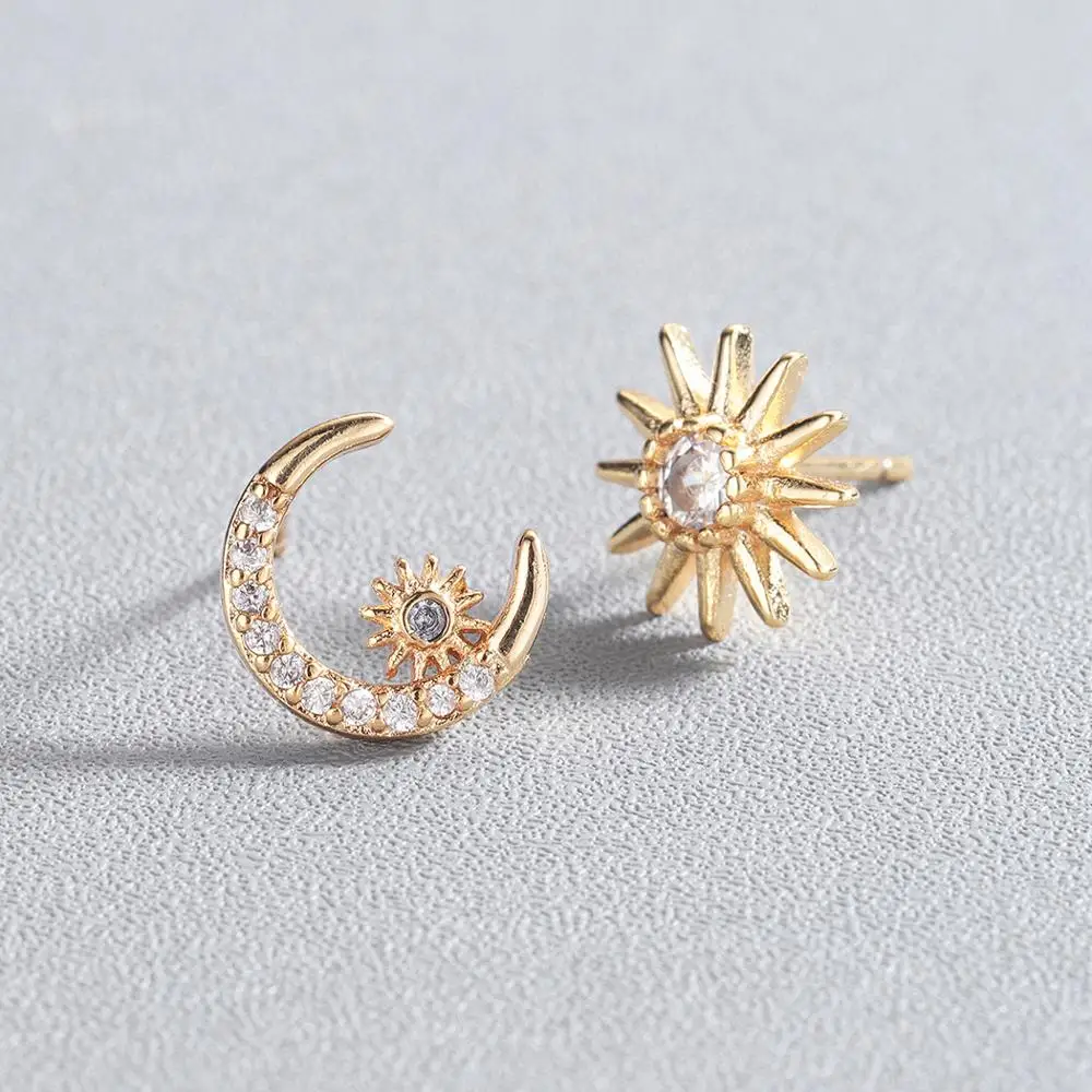Женские серьги гвоздики Chandler Moon Phase с черной эмалью кристаллами в виде звезды