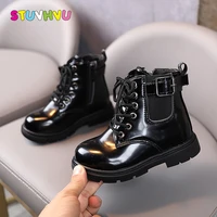 girls martin boots 2021 autumn new boys single boots black patent leather children shoes casual soft sole kids ankle boot 21 30