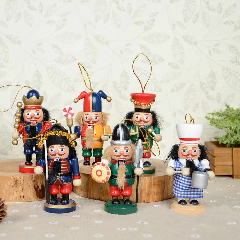 

6pcs/Set Christmas Wood Nutcracker Soldier Decoration Vintage Handcraft Wooden Puppet Kid Doll Gift Home New Year Party Ornament