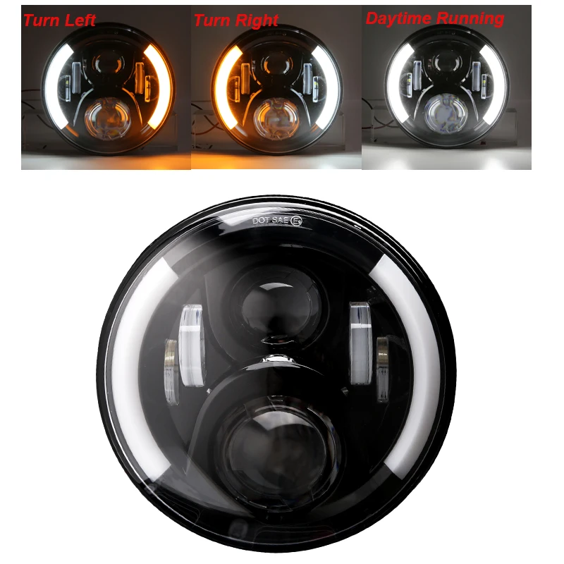 Мотоциклетная 7 дюймосветодиодный светодиодная фара дюймовая DRL H4 кольцо с