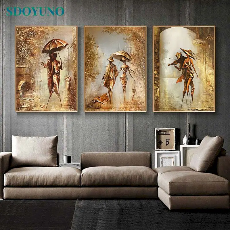 

PhotoCustom Acrylic Paint By Numbers City Golden Figure DIY 60x75cm Oil Painting By Numbers Women Canvas Painting Home Decor