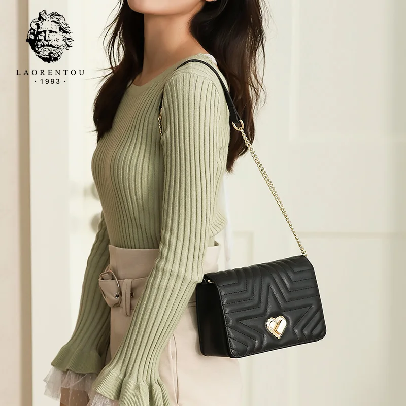 LAORENTOU Маленькая женская сумка с клапаном Классическая мягкая яловая кожа через