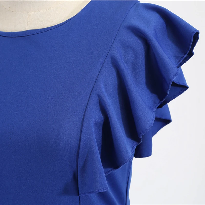 

2021 Solid Color Butterfly Sleeve Ruffle Elegant Party Retro Dress Women Vintage A Line O-Neck Office Ladies Casual Dresses