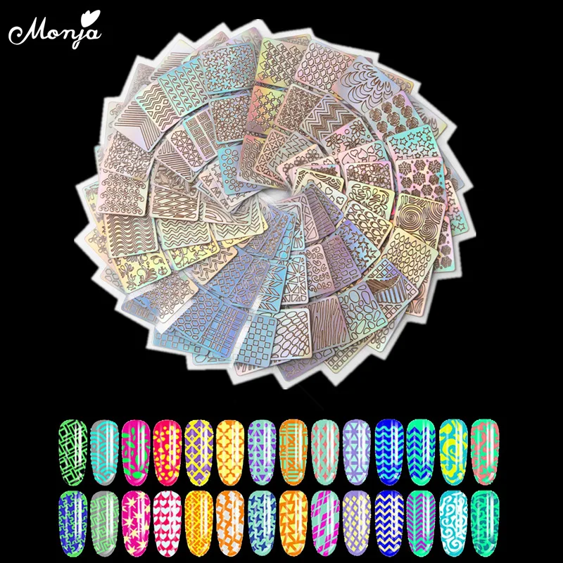 24 листа/Набор сделай сам дизайн ногтей полый 3D лазерный стикер трафарет гель лак